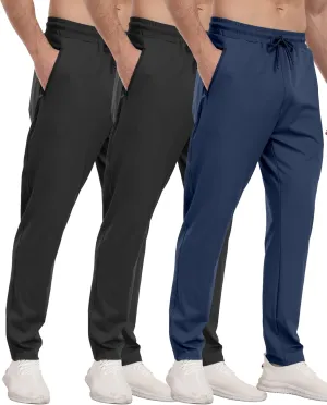 3 Pack Mens Athletic Sweatpants with Zipper Pockets,Workout Gym Joggers Pants for Men Running Jogging Pants