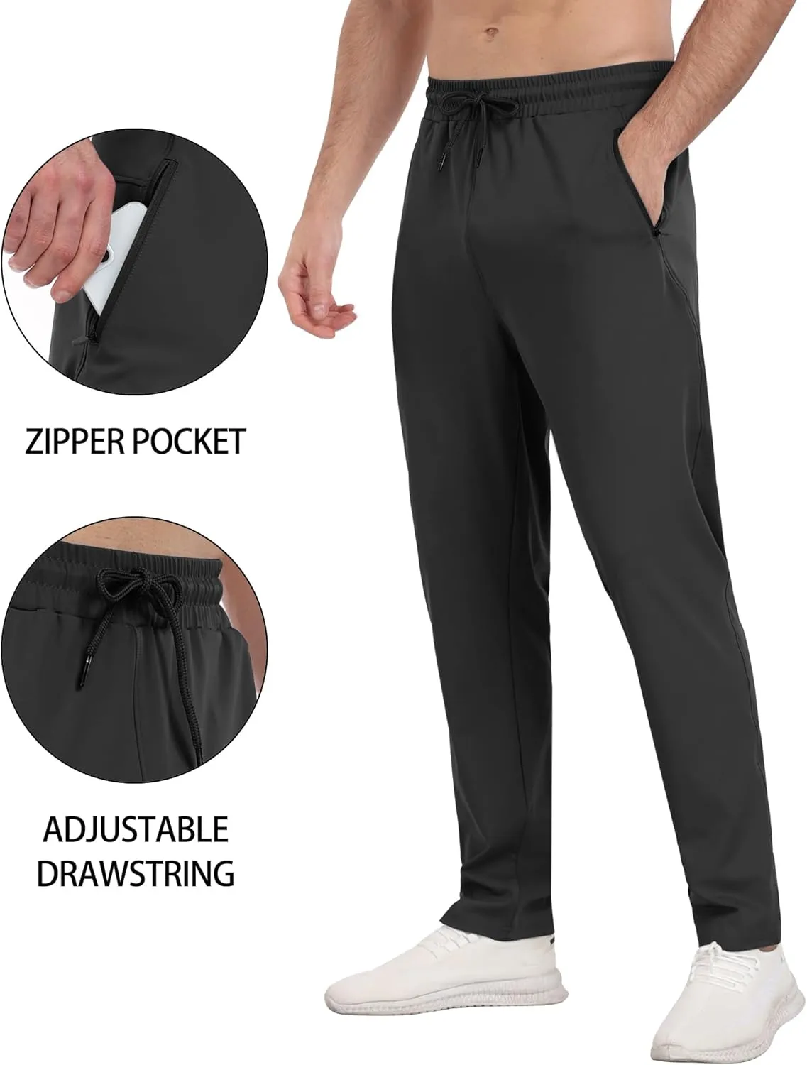 3 Pack Mens Athletic Sweatpants with Zipper Pockets,Workout Gym Joggers Pants for Men Running Jogging Pants