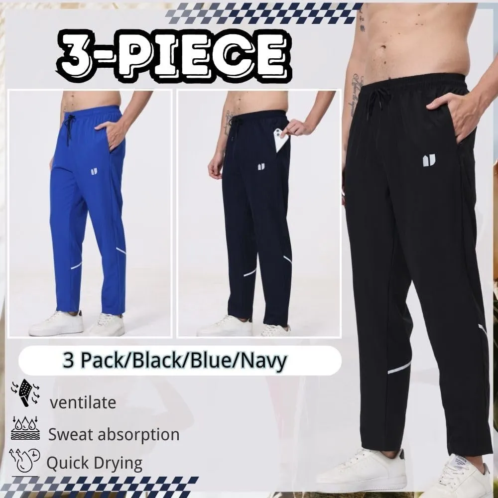 3 Pack Mens Athletic Sweatpants,Gym Joggers Pants for Men Running Jogging Pants,with Zip Pockets