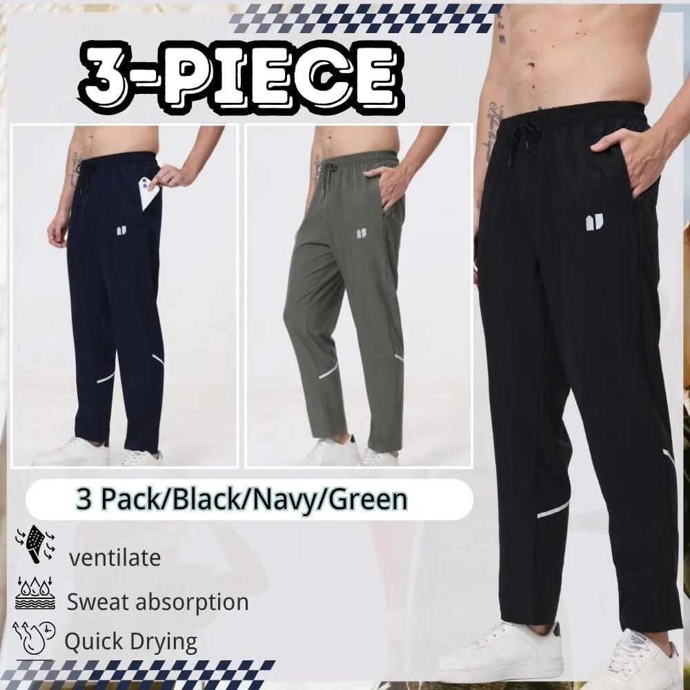 3 Pack Mens Athletic Sweatpants,Gym Joggers Pants for Men Running Jogging Pants,with Zip Pockets