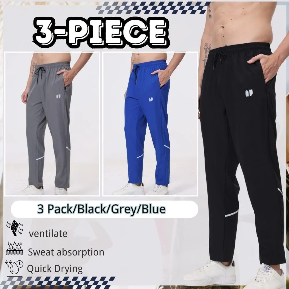 3 Pack Mens Athletic Sweatpants,Gym Joggers Pants for Men Running Jogging Pants,with Zip Pockets