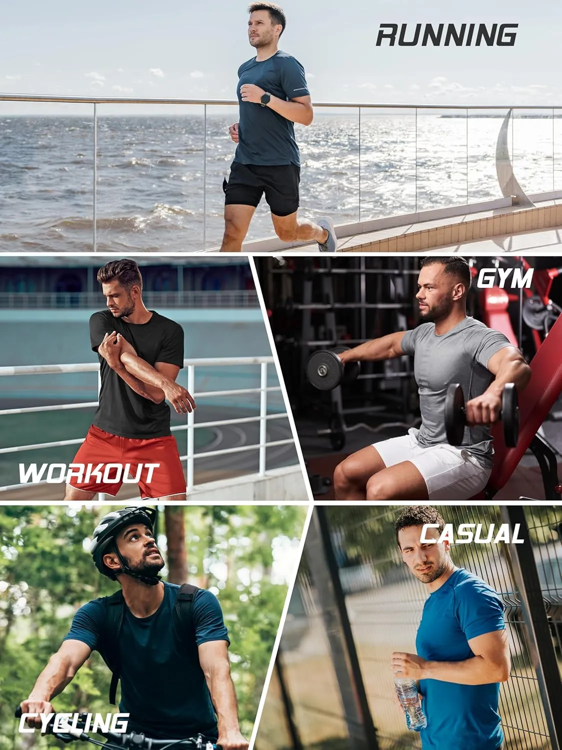 5 Pack Men's Mesh Dry Fit Moisture Wicking Quick Dry Tech Performance Shirts Workout Gym Short Sleeve