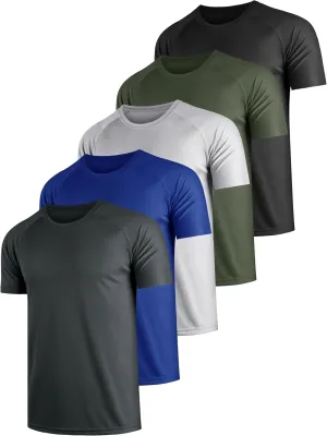 5 Pack Men's Mesh Dry Fit Moisture Wicking Quick Dry Tech Performance Shirts Workout Gym Short Sleeve
