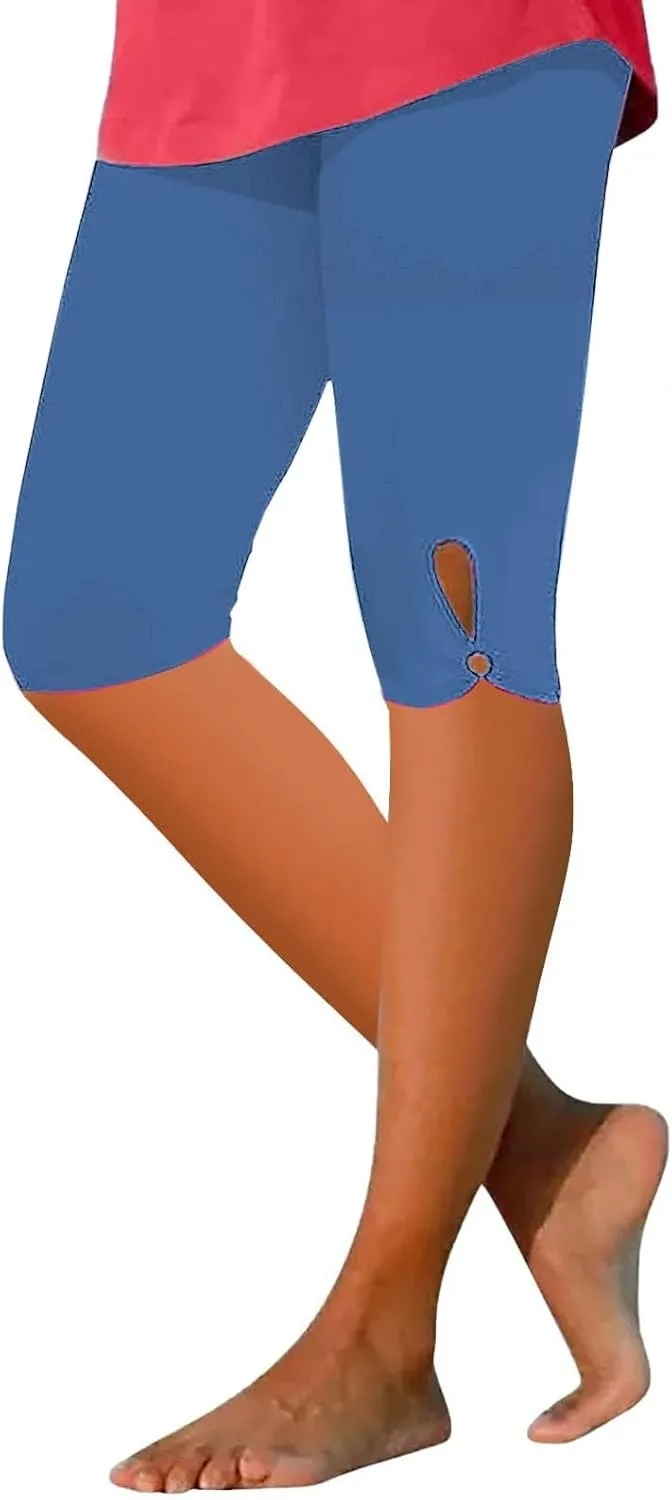 aihihe Capri Leggings for Women High Waist Knee Length Strethcy Legging 2024 Summer Cropped Pants Casual Solid Comfy Tights