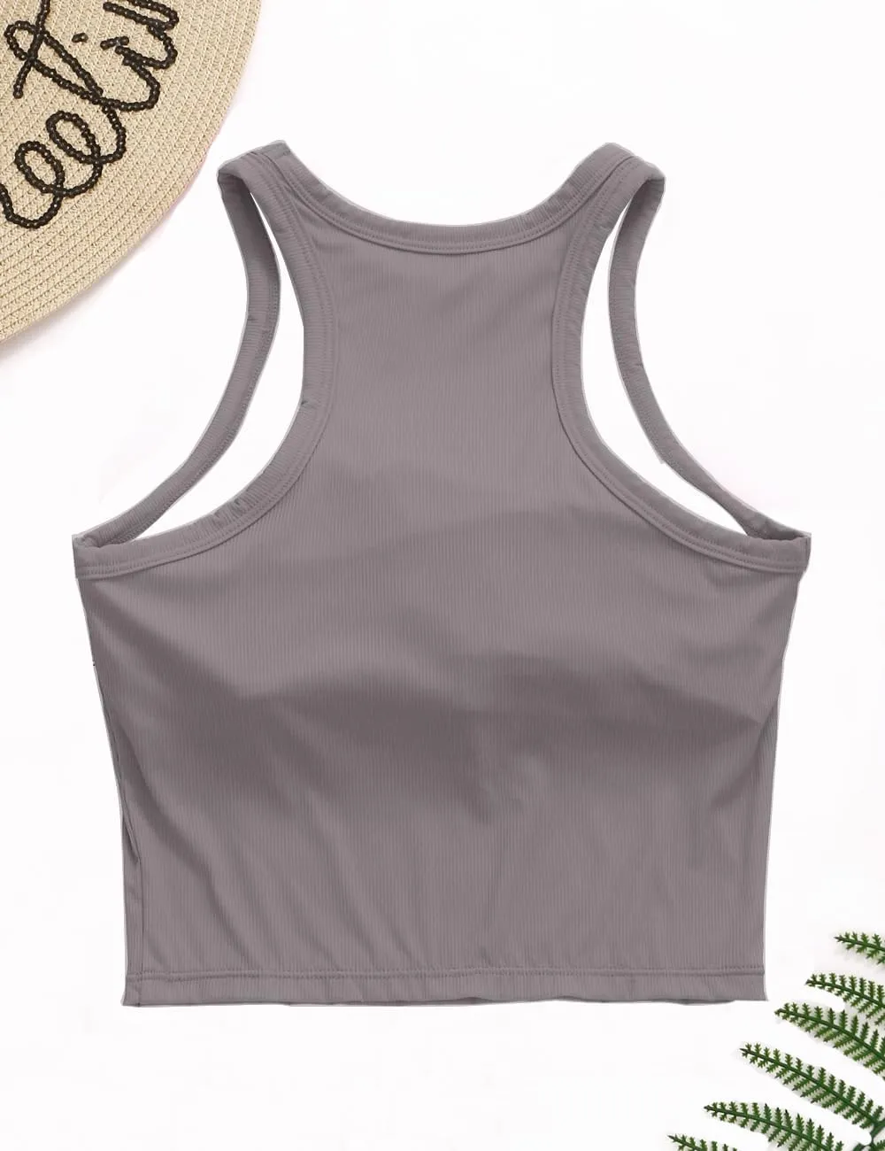 AngiMelo Workout Tops for Women Longline Sports Bras Racerback Ribbed Tank Top with Built in Bra Yoga Crop Athletic