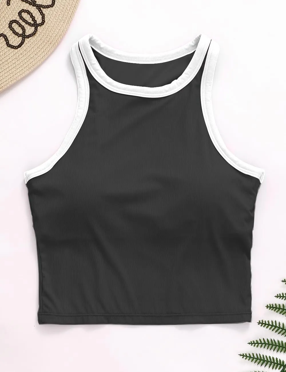 AngiMelo Workout Tops for Women Longline Sports Bras Racerback Ribbed Tank Top with Built in Bra Yoga Crop Athletic