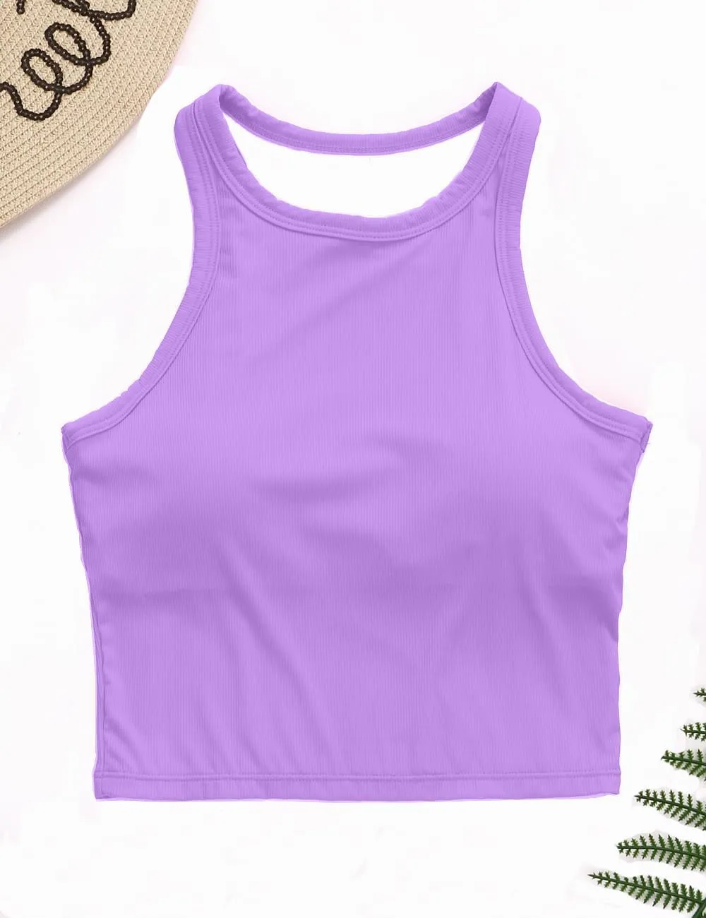 AngiMelo Workout Tops for Women Longline Sports Bras Racerback Ribbed Tank Top with Built in Bra Yoga Crop Athletic