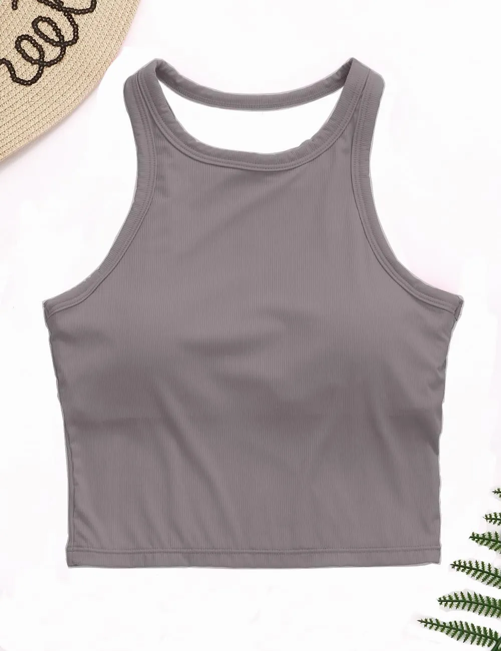 AngiMelo Workout Tops for Women Longline Sports Bras Racerback Ribbed Tank Top with Built in Bra Yoga Crop Athletic