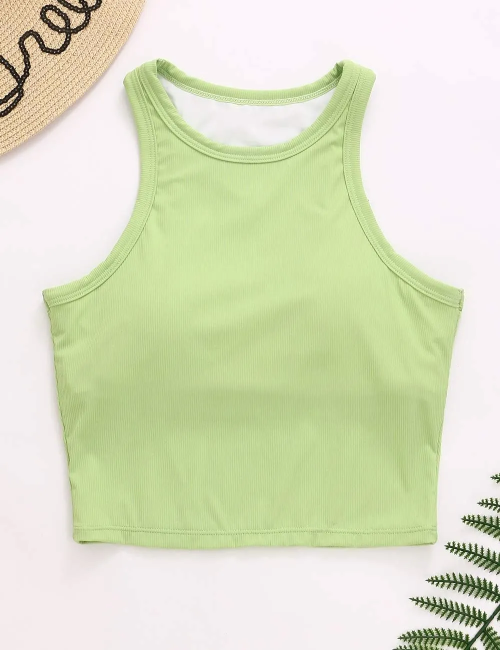 AngiMelo Workout Tops for Women Longline Sports Bras Racerback Ribbed Tank Top with Built in Bra Yoga Crop Athletic