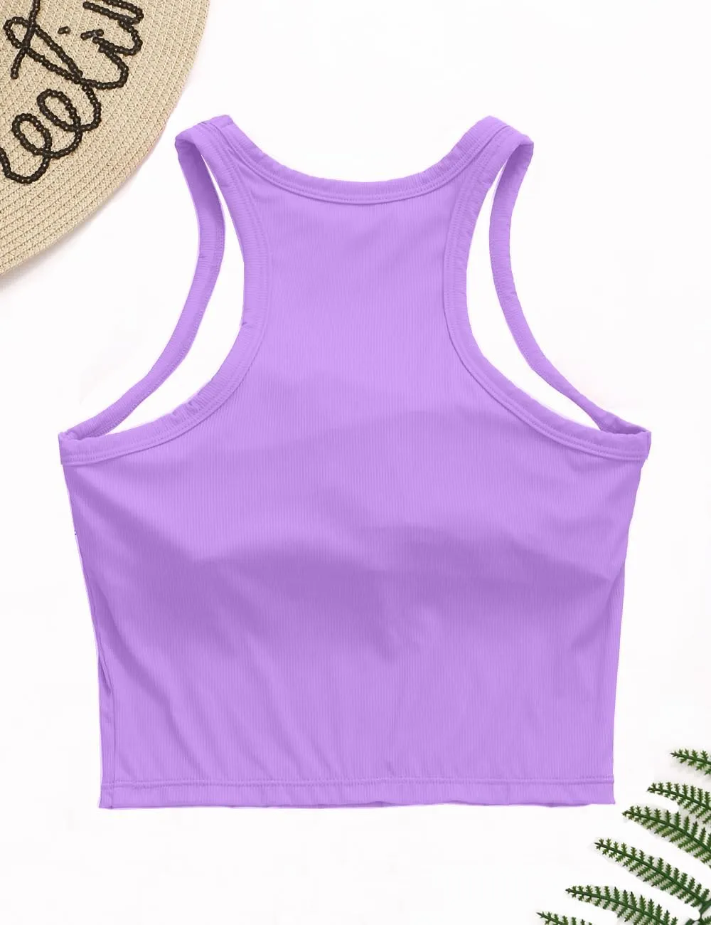 AngiMelo Workout Tops for Women Longline Sports Bras Racerback Ribbed Tank Top with Built in Bra Yoga Crop Athletic