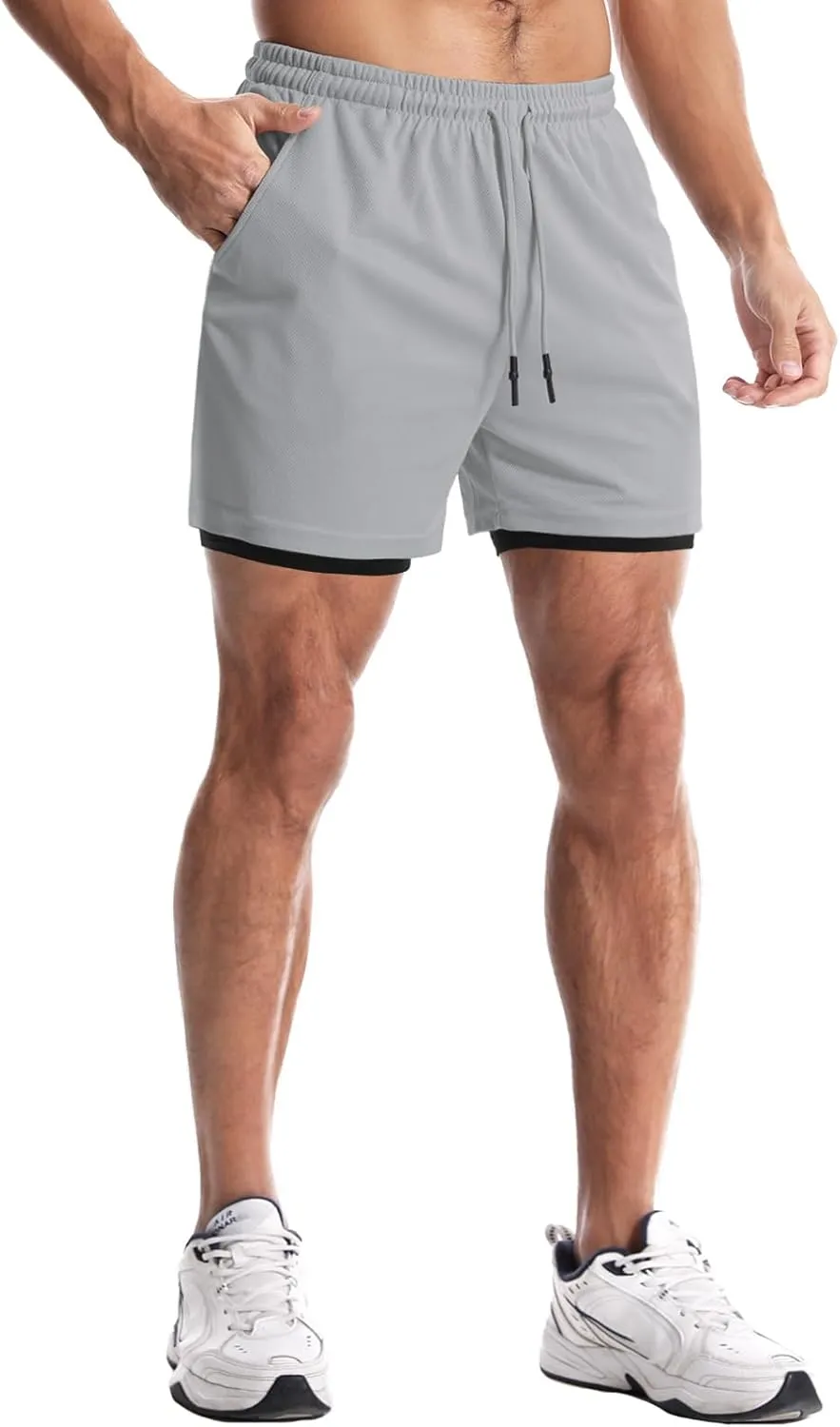 Aolesy Men's Gym Shorts with Liner - 5” Lightweight Running Shorts Mesh Workout Athletic Shorts with 5 Pockets