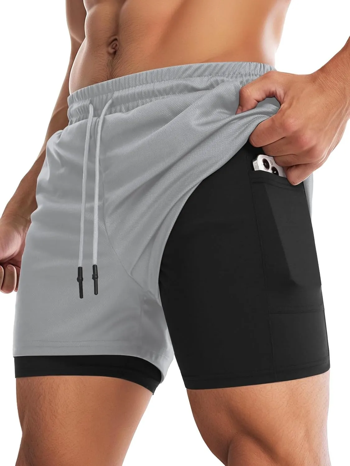 Aolesy Men's Gym Shorts with Liner - 5” Lightweight Running Shorts Mesh Workout Athletic Shorts with 5 Pockets