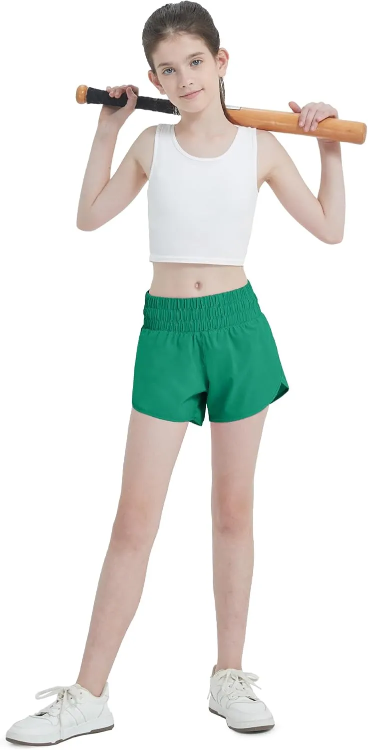 Aurefin Girls Quick Dry Athletic Shorts, Lightweight Running Shorts with Zip Pocket Workout Sports Shorts for Teen Kids