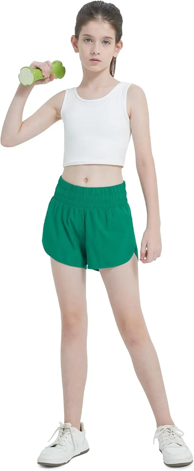 Aurefin Girls Quick Dry Athletic Shorts, Lightweight Running Shorts with Zip Pocket Workout Sports Shorts for Teen Kids