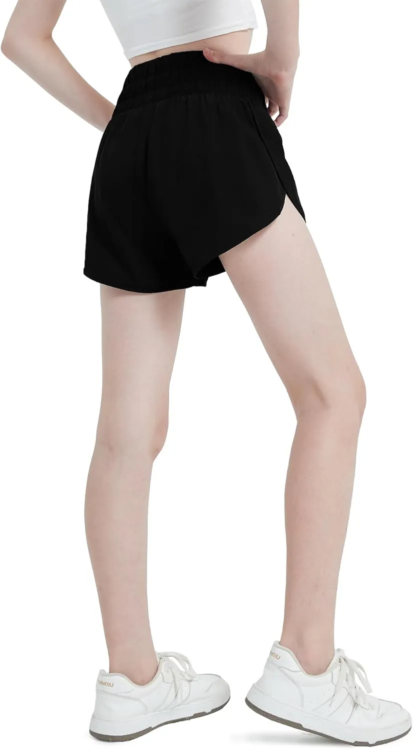 Aurefin Girls Quick Dry Athletic Shorts, Lightweight Running Shorts with Zip Pocket Workout Sports Shorts for Teen Kids