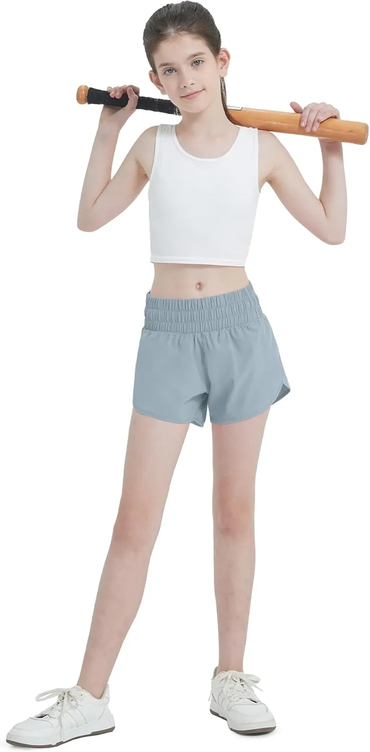 Aurefin Girls Quick Dry Athletic Shorts, Lightweight Running Shorts with Zip Pocket Workout Sports Shorts for Teen Kids