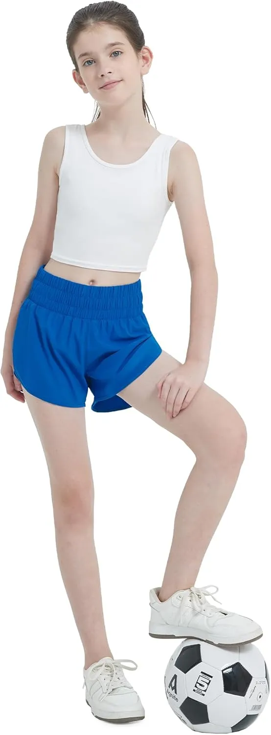 Aurefin Girls Quick Dry Athletic Shorts, Lightweight Running Shorts with Zip Pocket Workout Sports Shorts for Teen Kids