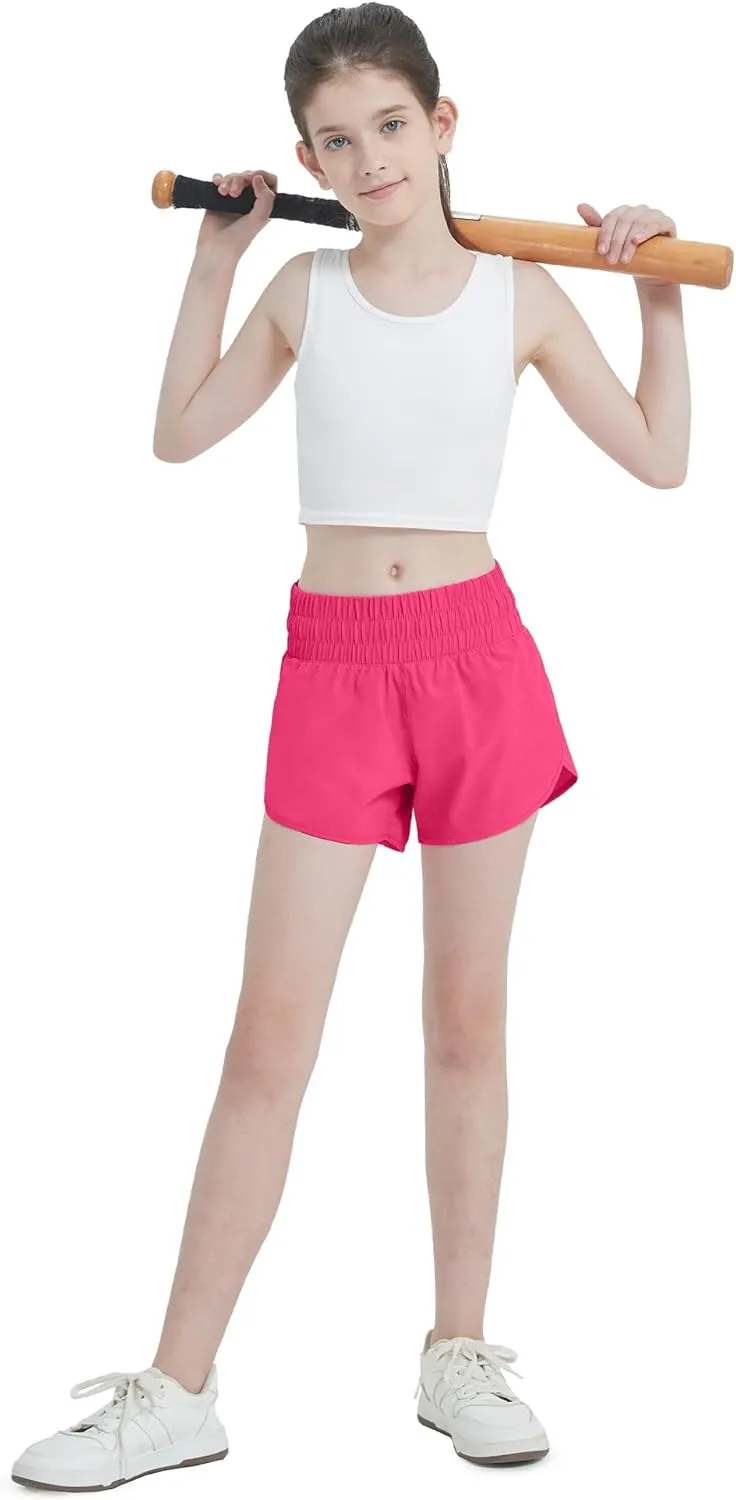 Aurefin Girls Quick Dry Athletic Shorts, Lightweight Running Shorts with Zip Pocket Workout Sports Shorts for Teen Kids