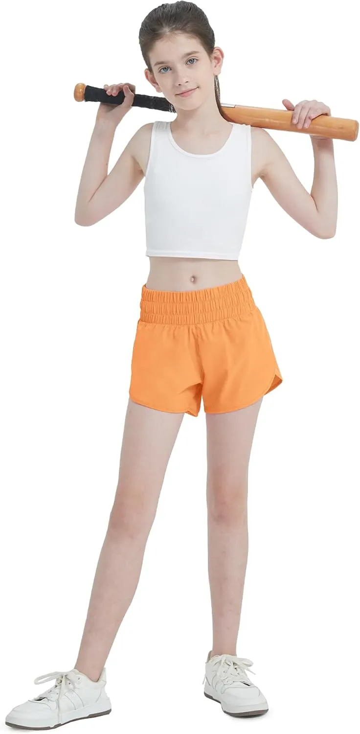 Aurefin Girls Quick Dry Athletic Shorts, Lightweight Running Shorts with Zip Pocket Workout Sports Shorts for Teen Kids
