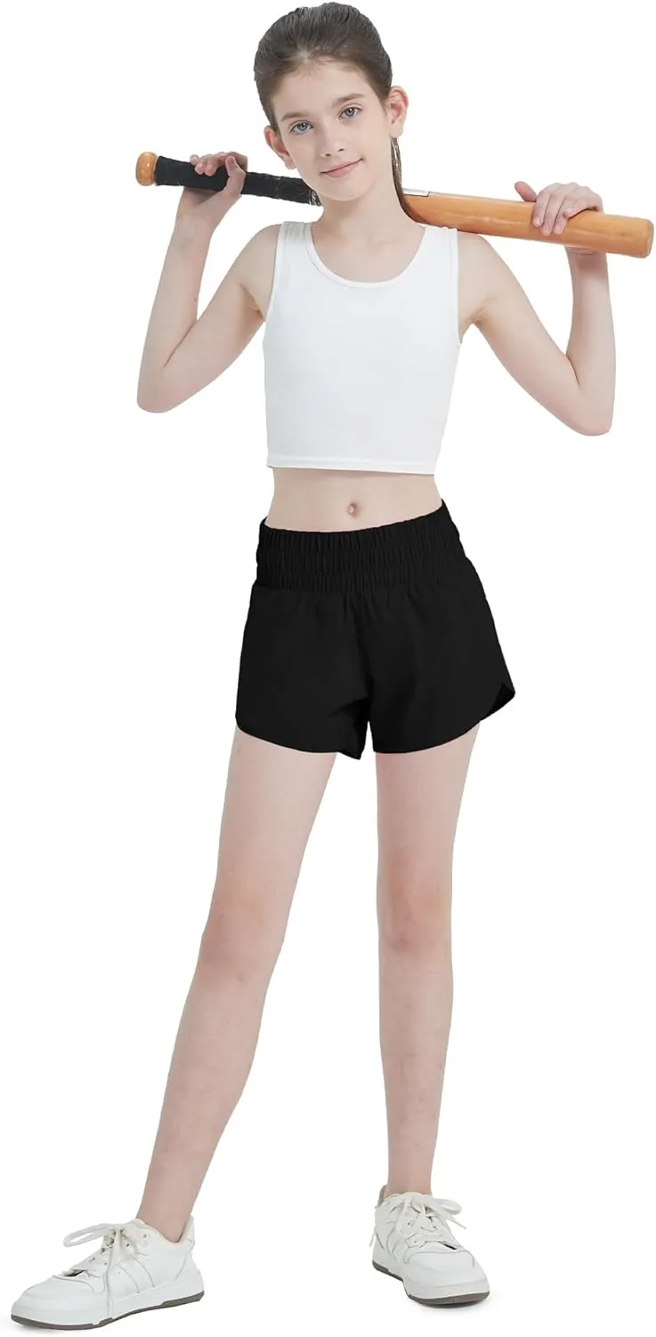Aurefin Girls Quick Dry Athletic Shorts, Lightweight Running Shorts with Zip Pocket Workout Sports Shorts for Teen Kids