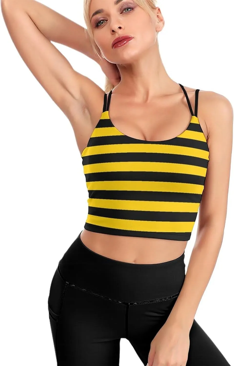 Bee Yellow Black Stripes Women's Yoga Tank Tops Padded Sports Bra Workout Outfits