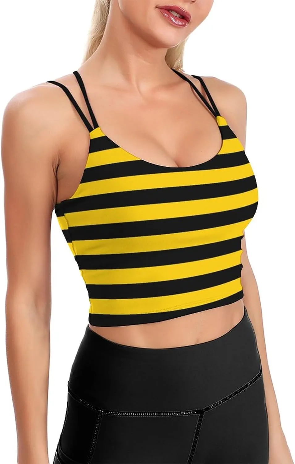 Bee Yellow Black Stripes Women's Yoga Tank Tops Padded Sports Bra Workout Outfits
