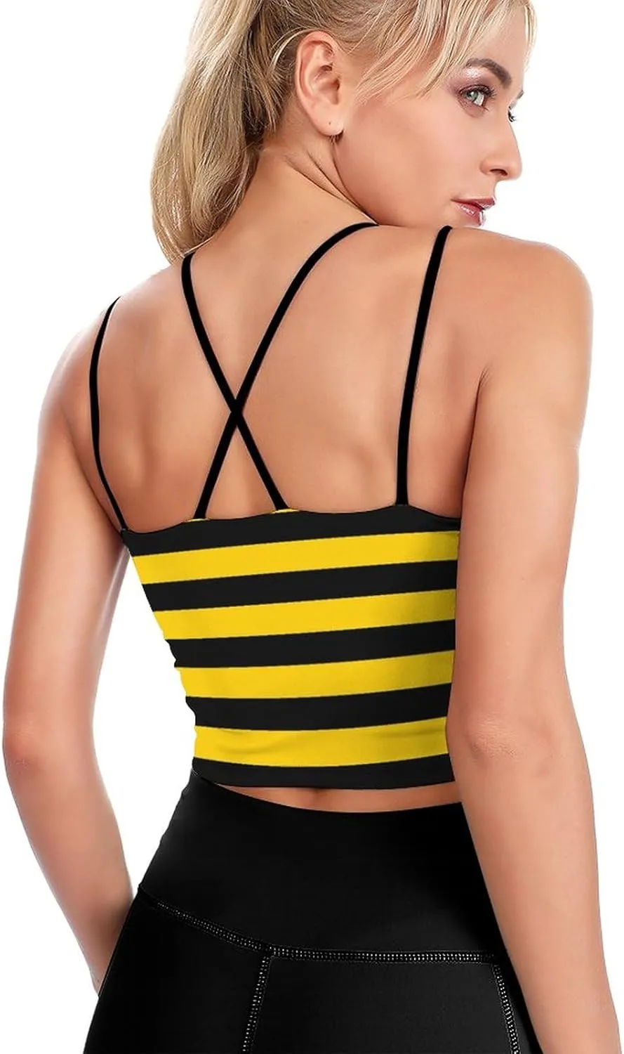 Bee Yellow Black Stripes Women's Yoga Tank Tops Padded Sports Bra Workout Outfits