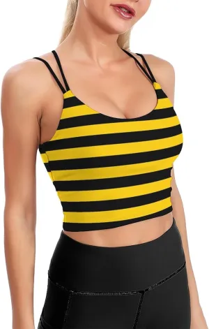 Bee Yellow Black Stripes Women's Yoga Tank Tops Padded Sports Bra Workout Outfits