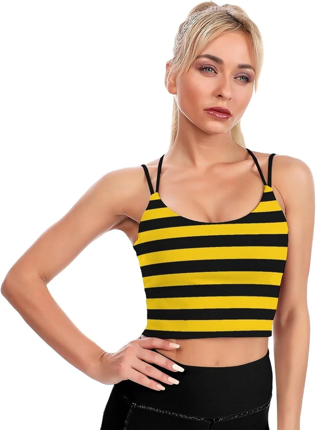 Bee Yellow Black Stripes Women's Yoga Tank Tops Padded Sports Bra Workout Outfits