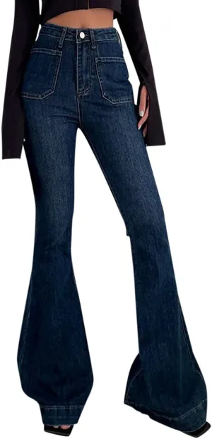Bell Bottom Jeans For Women High Waisted Flare Jeans Classic Wide Leg Denim Pants With Pockets Slim Fit Fashion Slimming