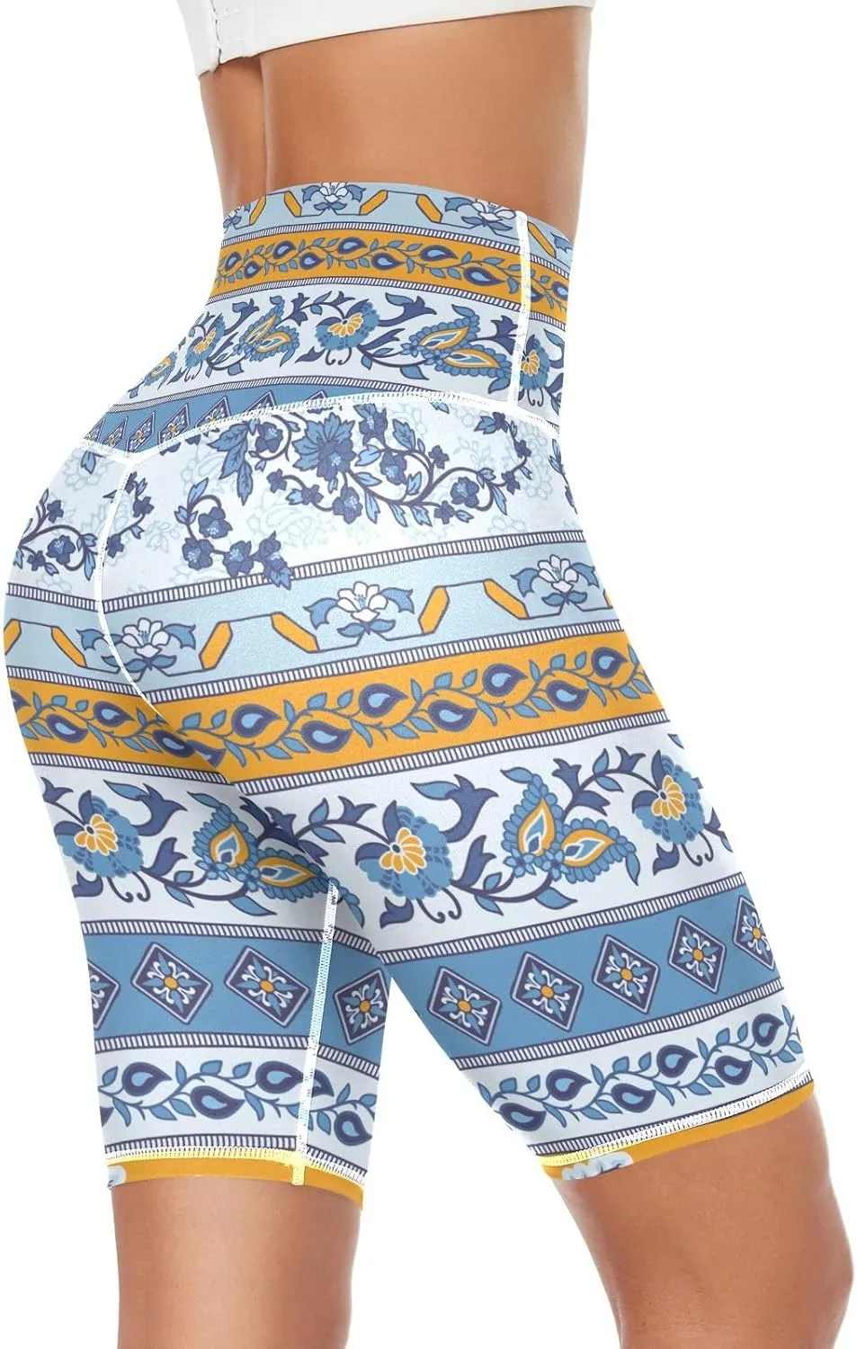 Blue Floral Yoga Leggings for Women Sweatpants Leggins Tummy Control X-Small
