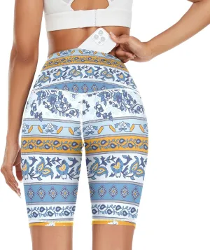 Blue Floral Yoga Leggings for Women Sweatpants Leggins Tummy Control X-Small