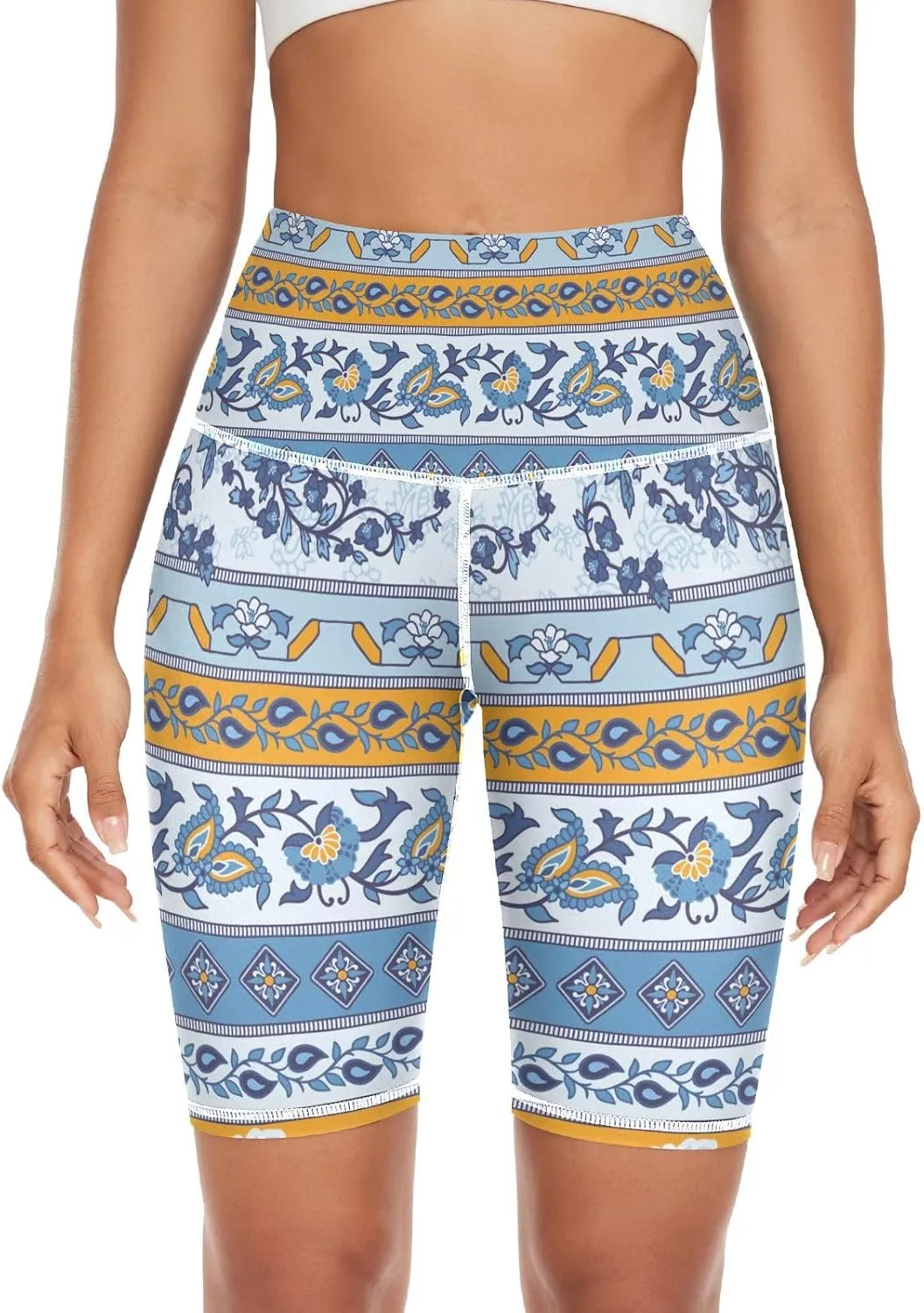 Blue Floral Yoga Leggings for Women Sweatpants Leggins Tummy Control X-Small