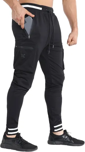 BROKIG Men Large Capacity Gym Joggers Pants with Zipper Pockets,Workout Tapered Casual Athletic Sweatpants Track Pants
