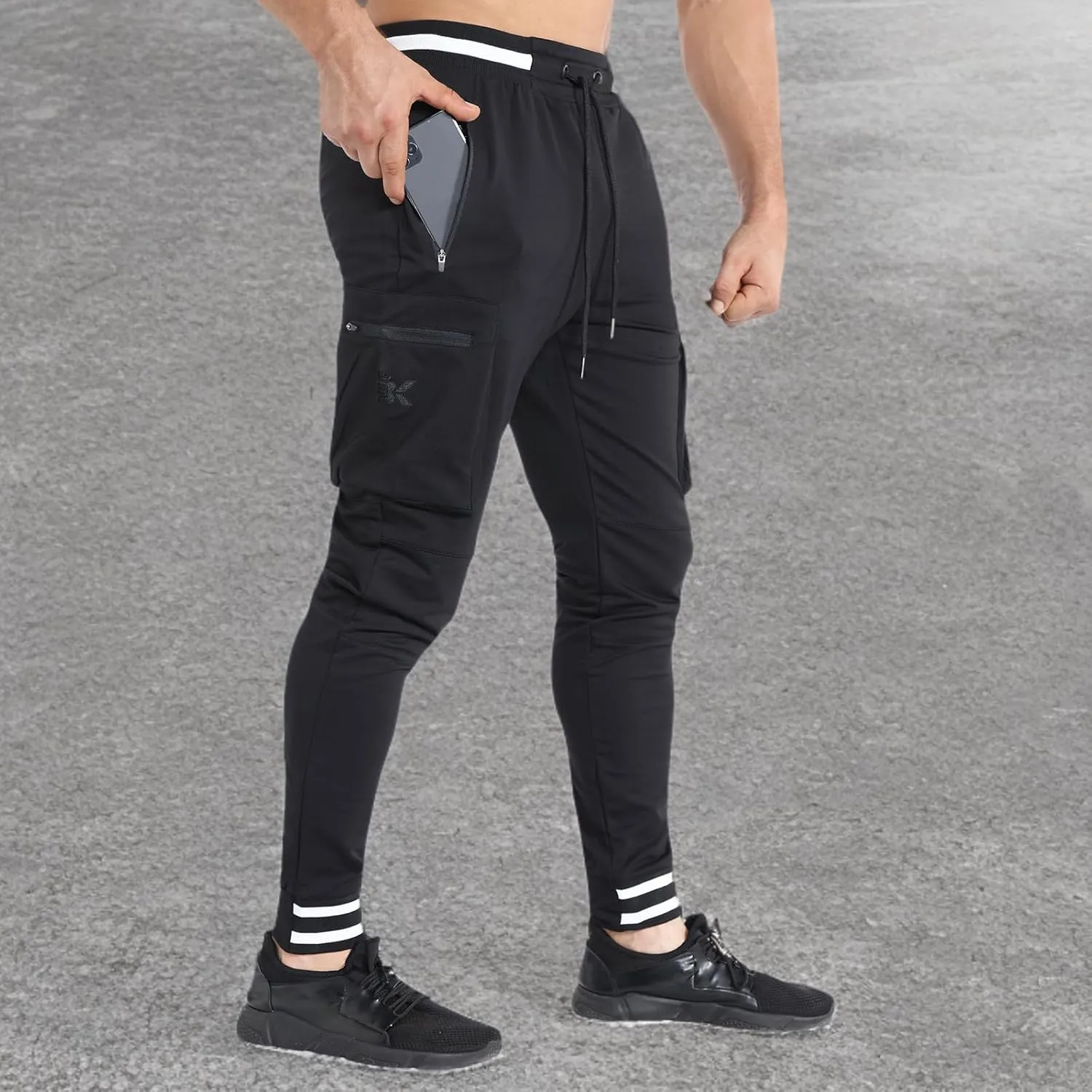 BROKIG Men Large Capacity Gym Joggers Pants with Zipper Pockets,Workout Tapered Casual Athletic Sweatpants Track Pants