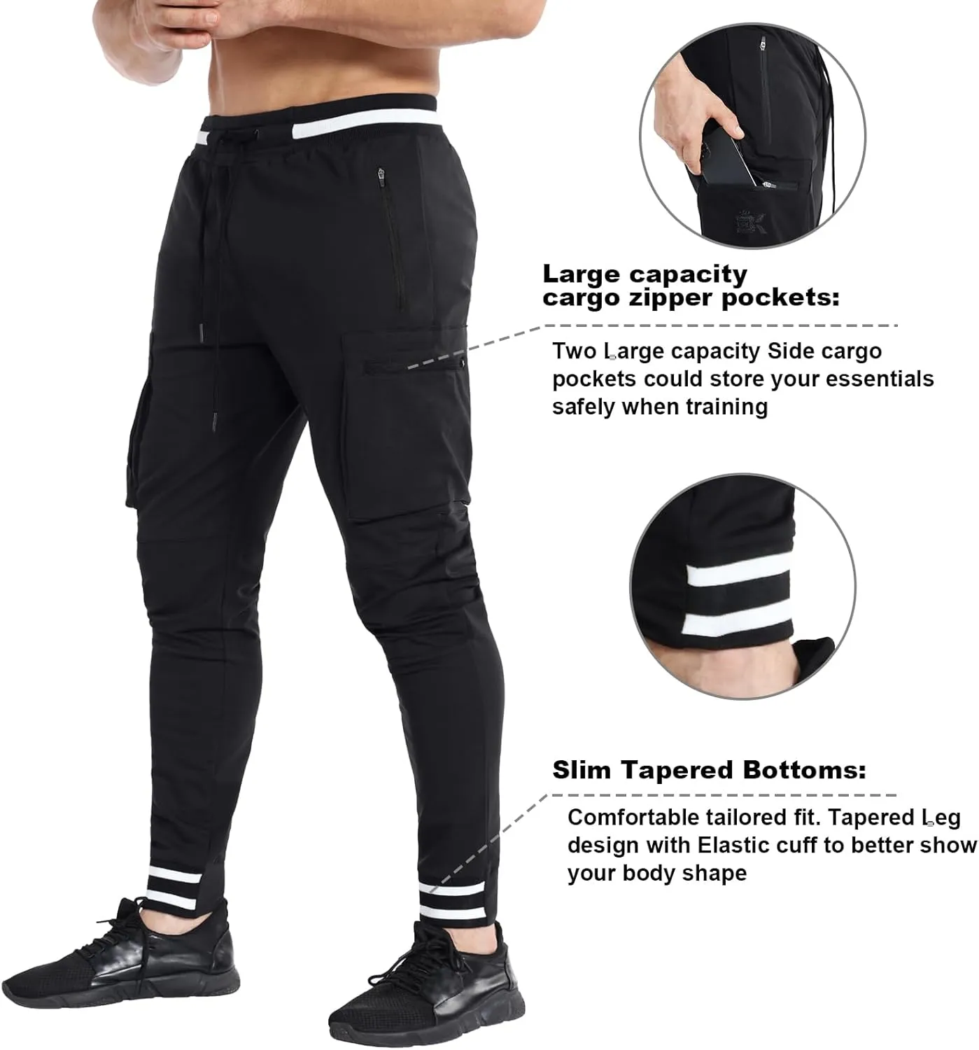 BROKIG Men Large Capacity Gym Joggers Pants with Zipper Pockets,Workout Tapered Casual Athletic Sweatpants Track Pants
