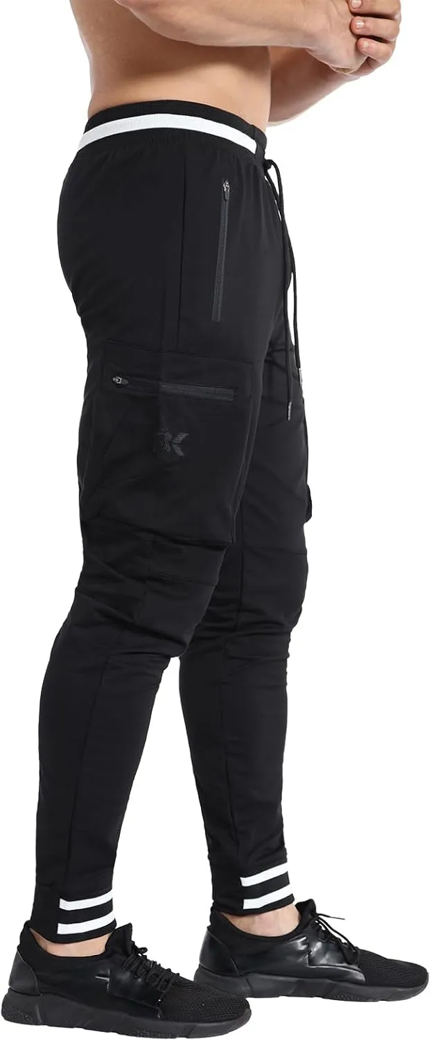 BROKIG Men Large Capacity Gym Joggers Pants with Zipper Pockets,Workout Tapered Casual Athletic Sweatpants Track Pants