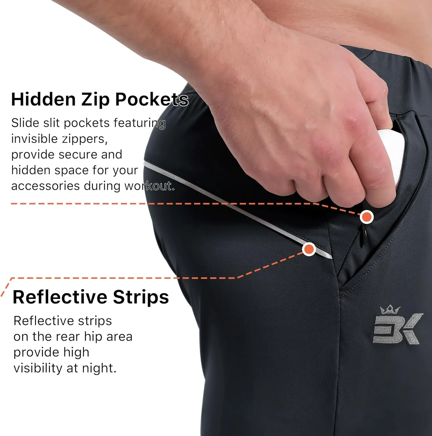 BROKIG Mens Hidzip Gym Joggers Pants Lightweight Tapered Athletic Workout Sweatpants Men with Zipper Pocket Jogging Sport