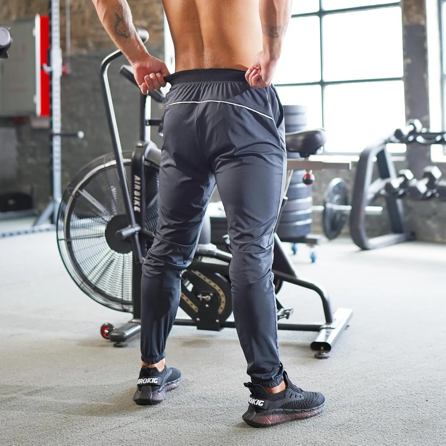 BROKIG Mens Hidzip Gym Joggers Pants Lightweight Tapered Athletic Workout Sweatpants Men with Zipper Pocket Jogging Sport