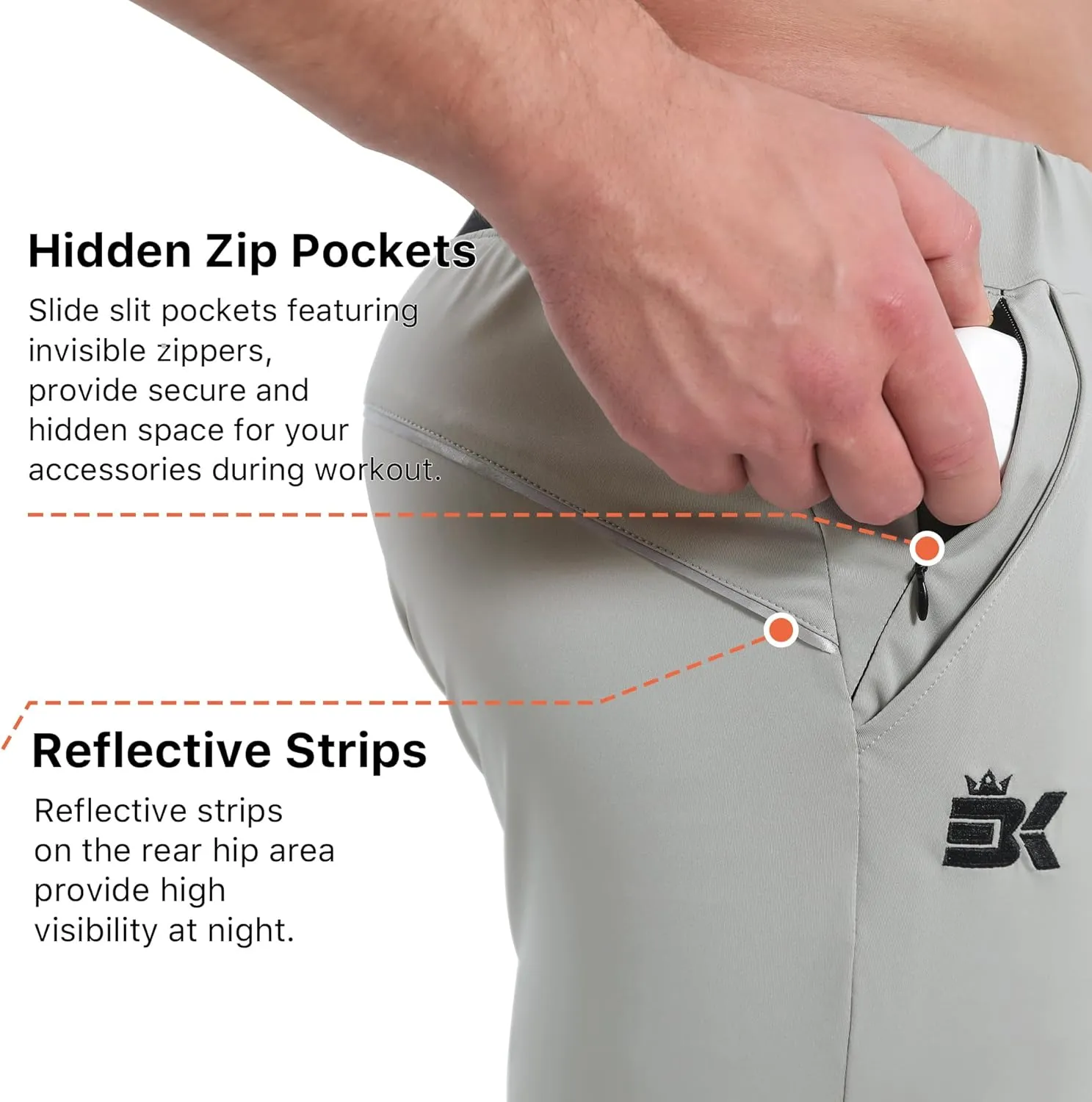 BROKIG Mens Hidzip Gym Joggers Pants Lightweight Tapered Athletic Workout Sweatpants Men with Zipper Pocket Jogging Sport