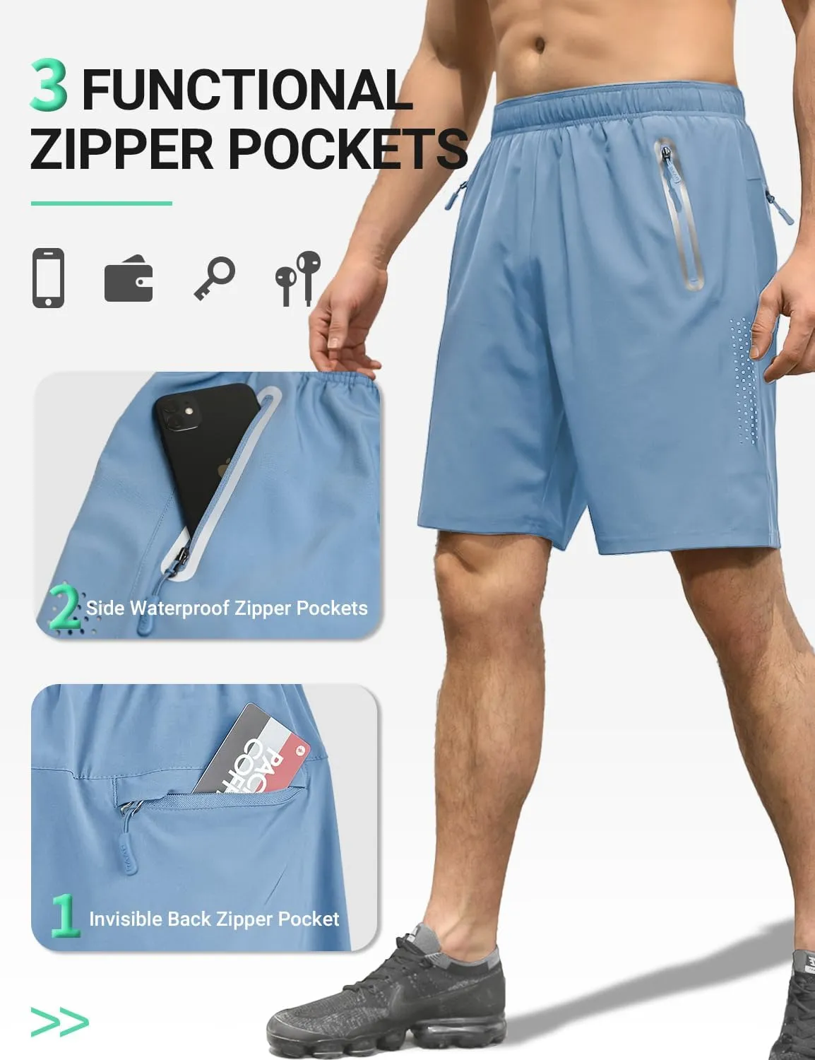 BVVU Men's Quick Dry Gym Workout Shorts with Pockets 7" Lightweight Running Athletic Shorts for Outdoor Casual