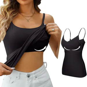 Camisole Tops for Women Built in Bra Basic Cami Vest Summer Workout Camisoles Spaghetti Strap Tank Top Layer Padded Bra
