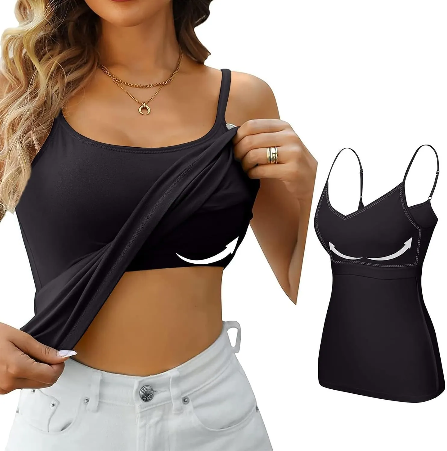 Camisole Tops for Women Built in Bra Basic Cami Vest Summer Workout Camisoles Spaghetti Strap Tank Top Layer Padded Bra