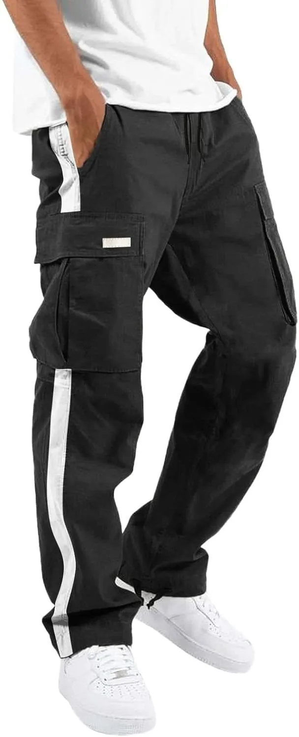 Cargo Pants for Men Relaxed Fit Fleece Sweatpants Stretch Elastic Waist Jogger Baggy Sports Pants Drawstring Sports