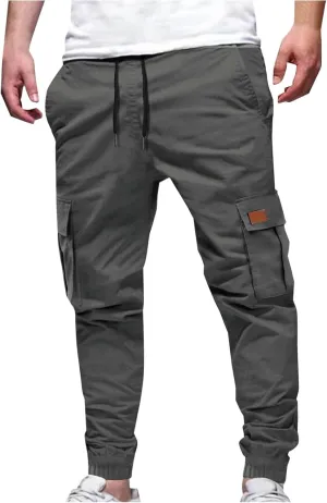 Cargo Pants for Men Straight Fit Casual Sweatpants Mens Drawstring Gym Joggers Pants Elastic Cinch Bottoms Trousers