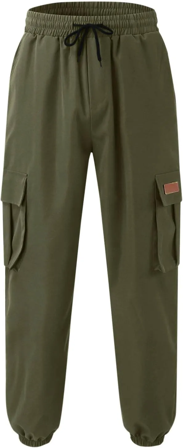 Cargo Pants for Men Straight Fit Casual Sweatpants Mens Drawstring Gym Joggers Pants Elastic Cinch Bottoms Trousers