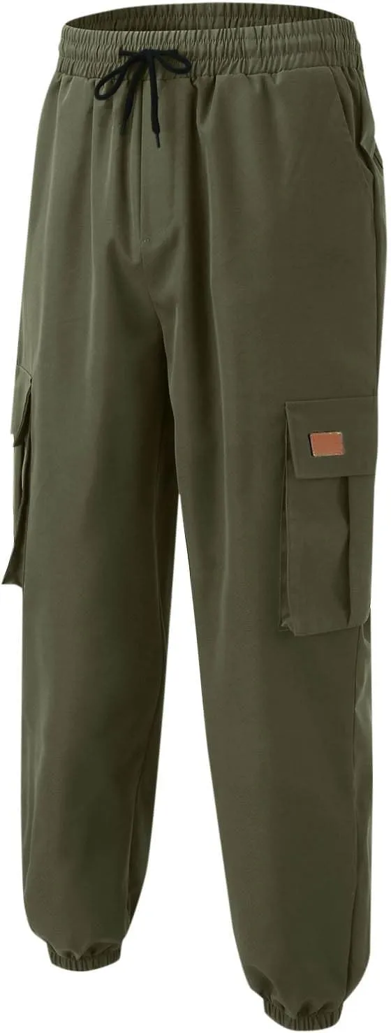Cargo Pants for Men Straight Fit Casual Sweatpants Mens Drawstring Gym Joggers Pants Elastic Cinch Bottoms Trousers