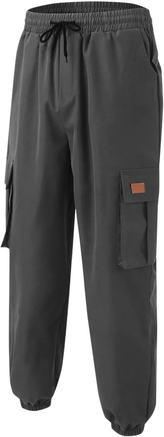 Cargo Pants for Men Straight Fit Casual Sweatpants Mens Drawstring Gym Joggers Pants Elastic Cinch Bottoms Trousers