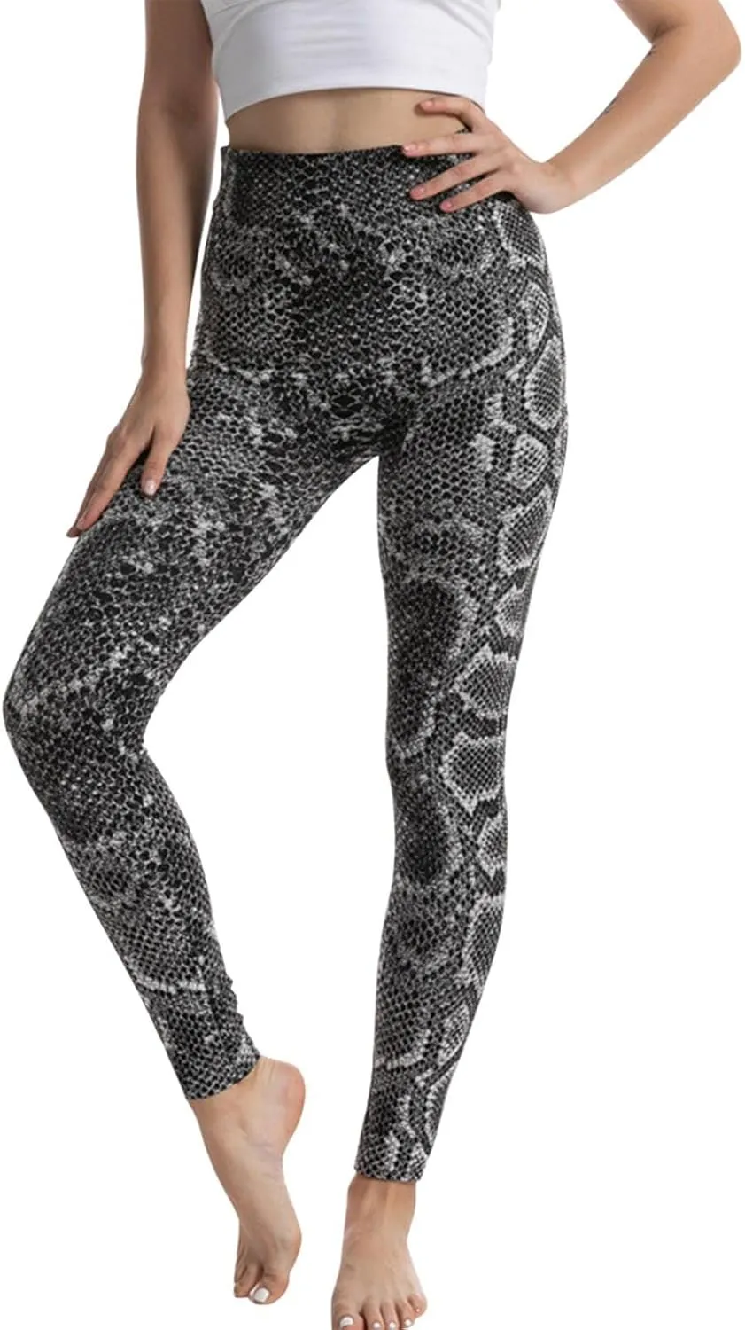 Casual Leggings for Women High Waist Printed Tummy Control Butt Lifting Pants Workout Causal Athletic Tights Compression Elastic Waist Fitted Fitness Funny work pack for Snake Pattern I38-Grey