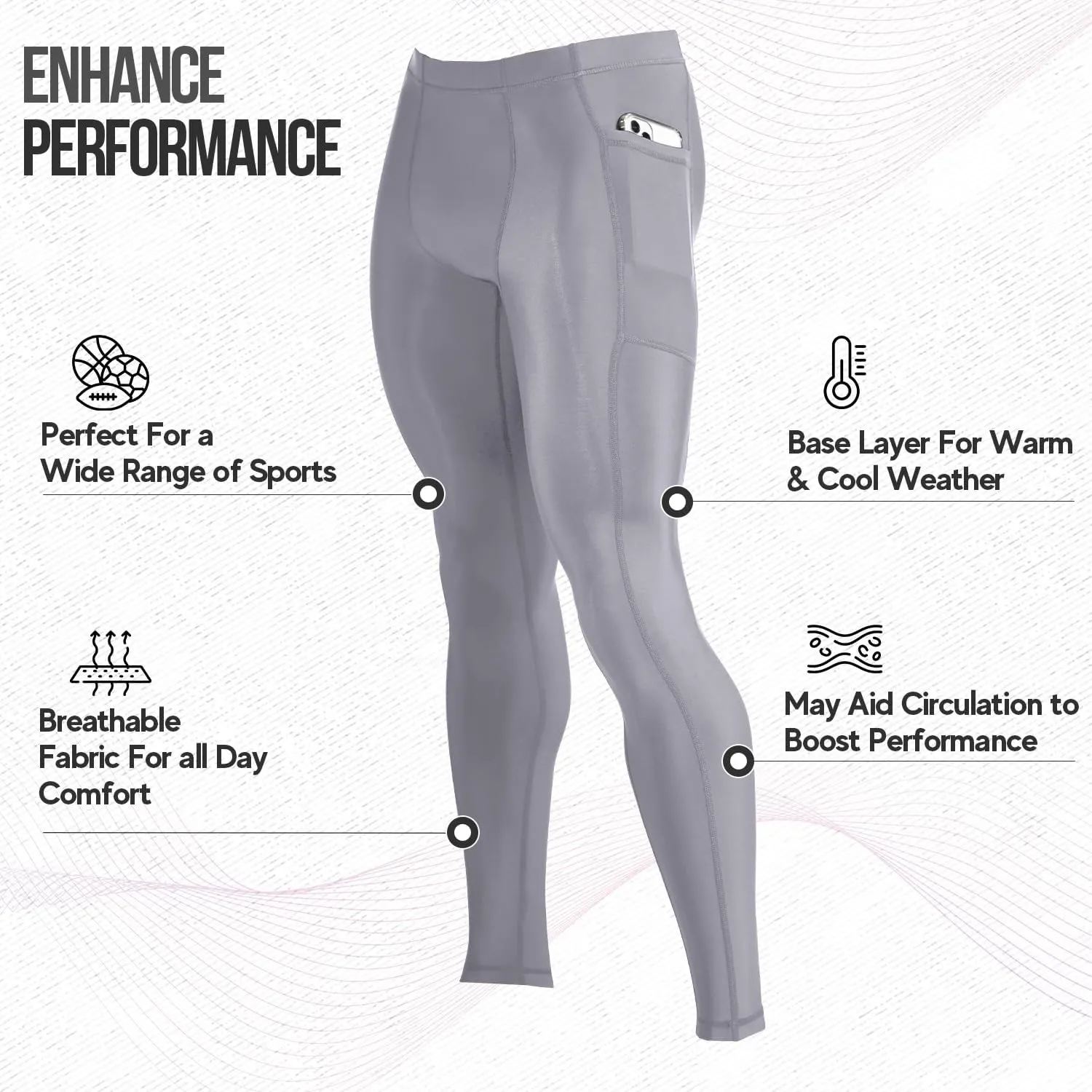 CompressionZ Men's Compression Pants for Workout, Sports|Base Layer Running Tights Leggings